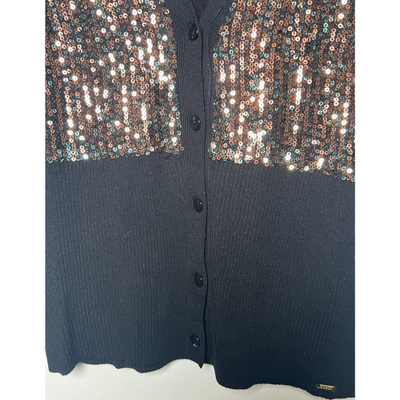 Guess Sweater Juniors Size XL Black Sequins Long Sleeve Button Up V-Neck Women - Picture 6 of 10